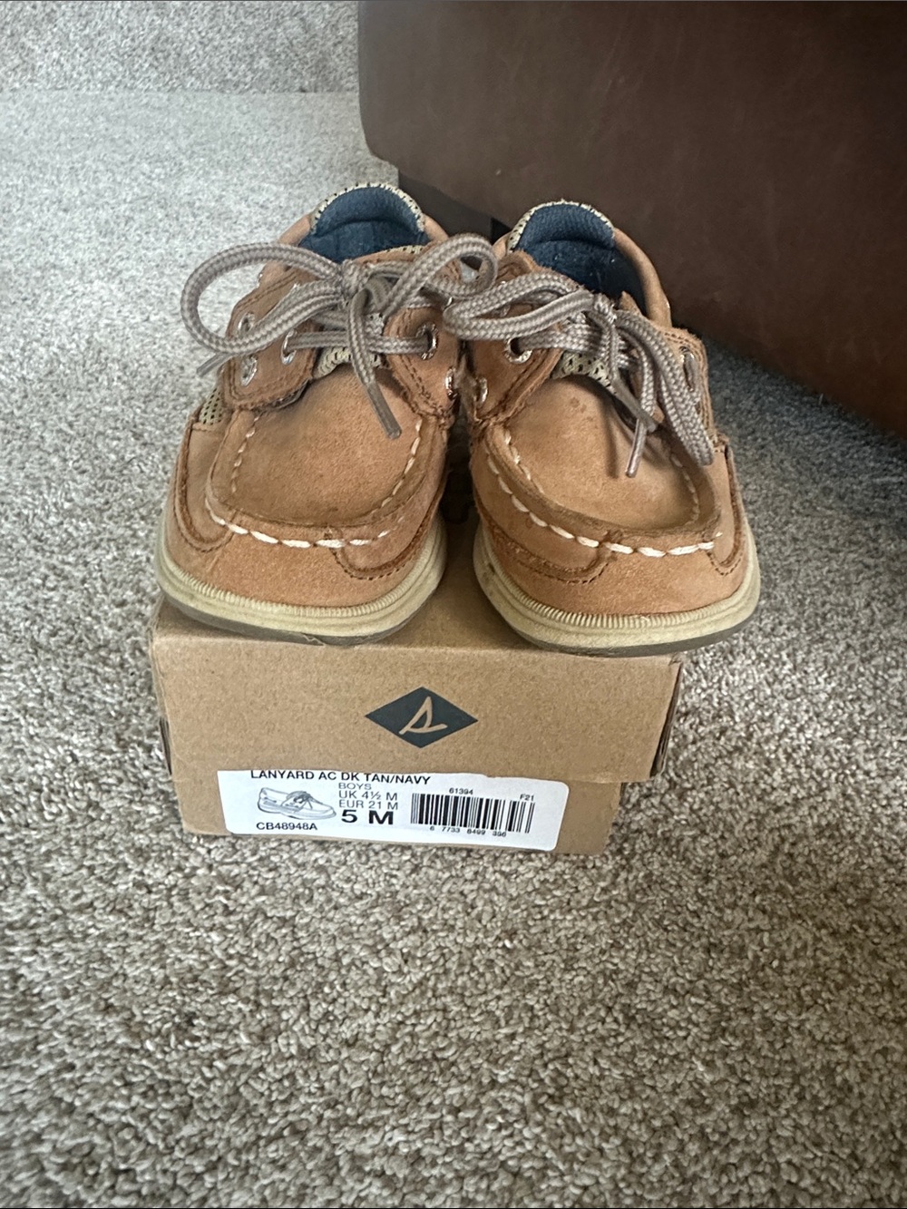 Sperry Kids Lanyard Suede Boat Shoes Dark Tan size 5
